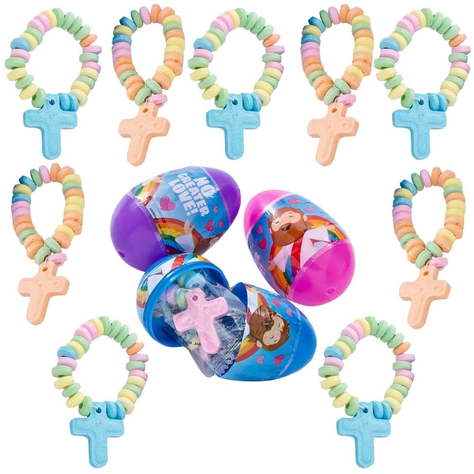 Fun Express prefilled Easter eggs with cross bracelets for church hunts
