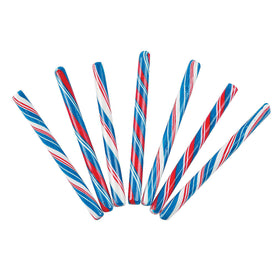 Vibrant red white blue candy cane 5-inch ready for patriotic celebrations and buffets.