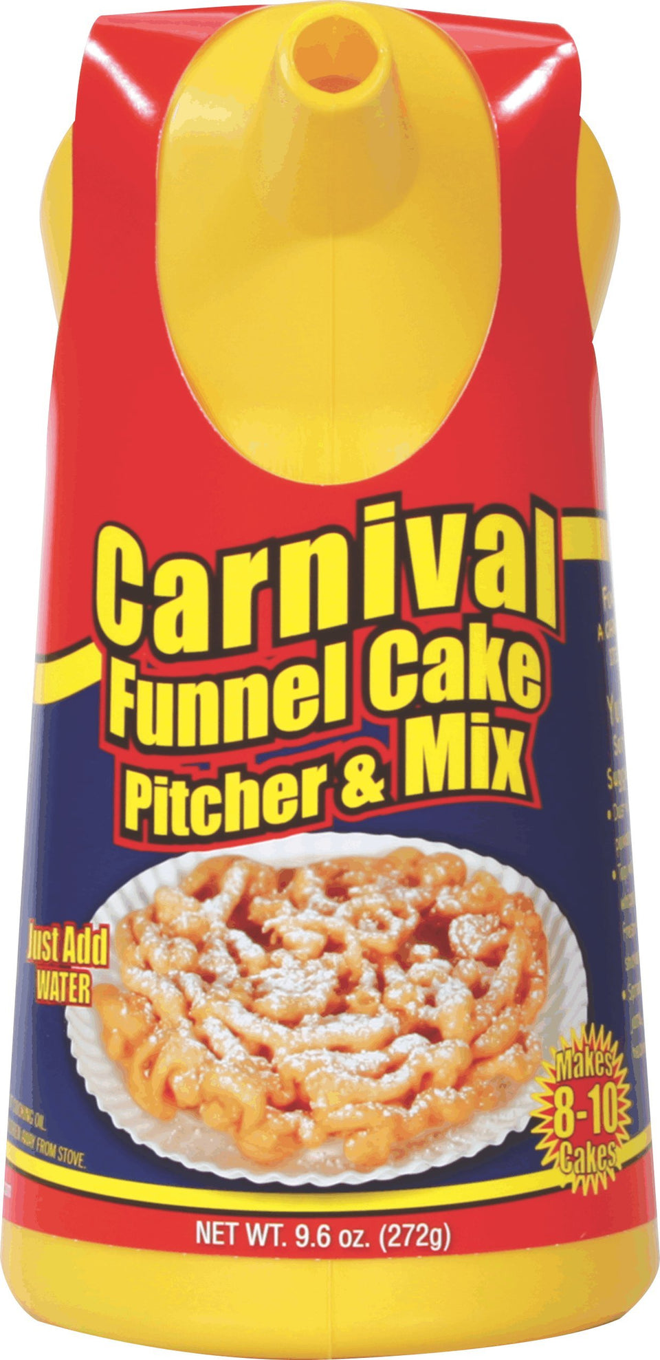 Fun Pack Foods carnival funnel cake pitcher ready to pour light batter for quick, shareable treats.