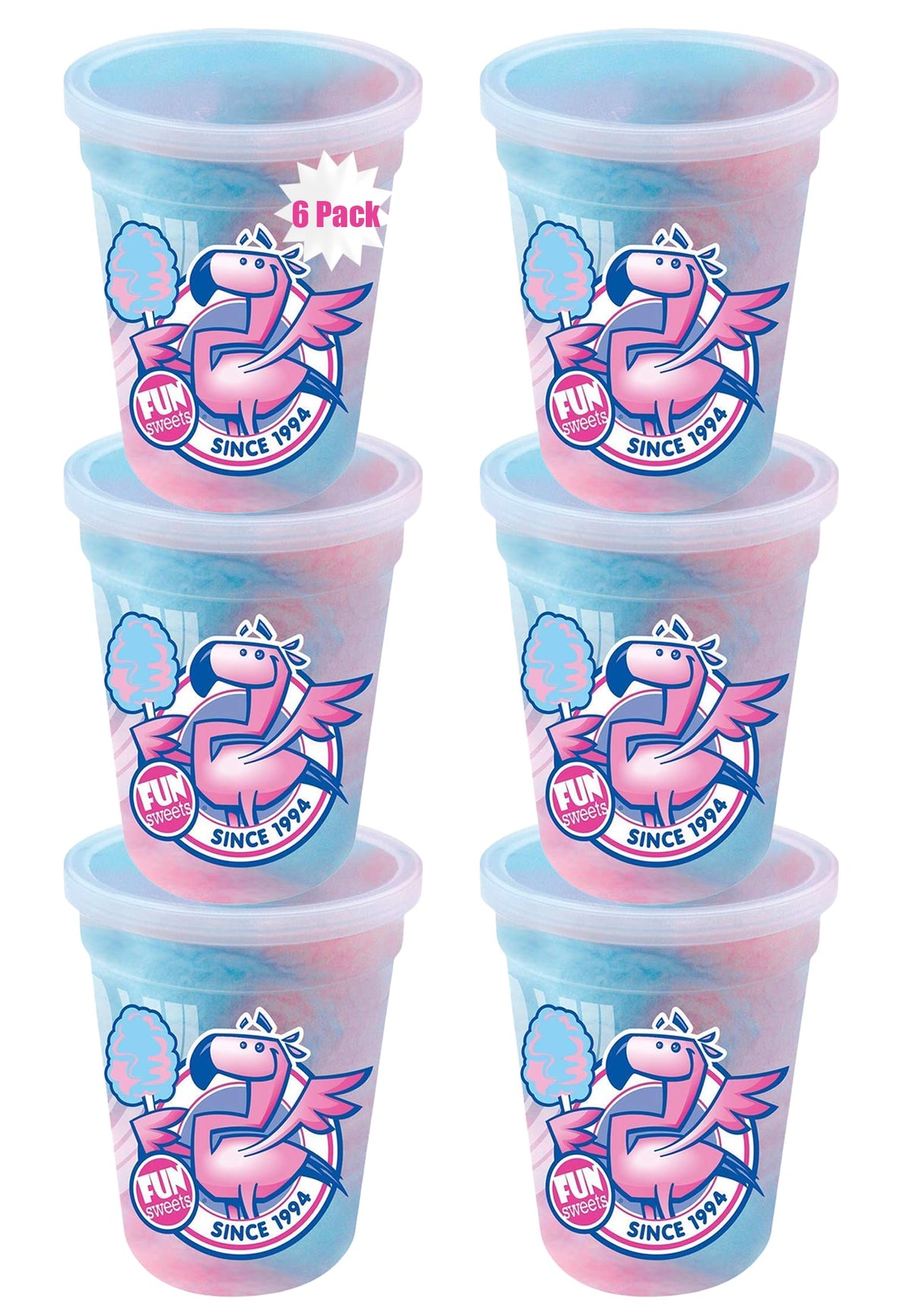 Fun Sweets cotton candy blue raspberry tub for a fresh party snack.