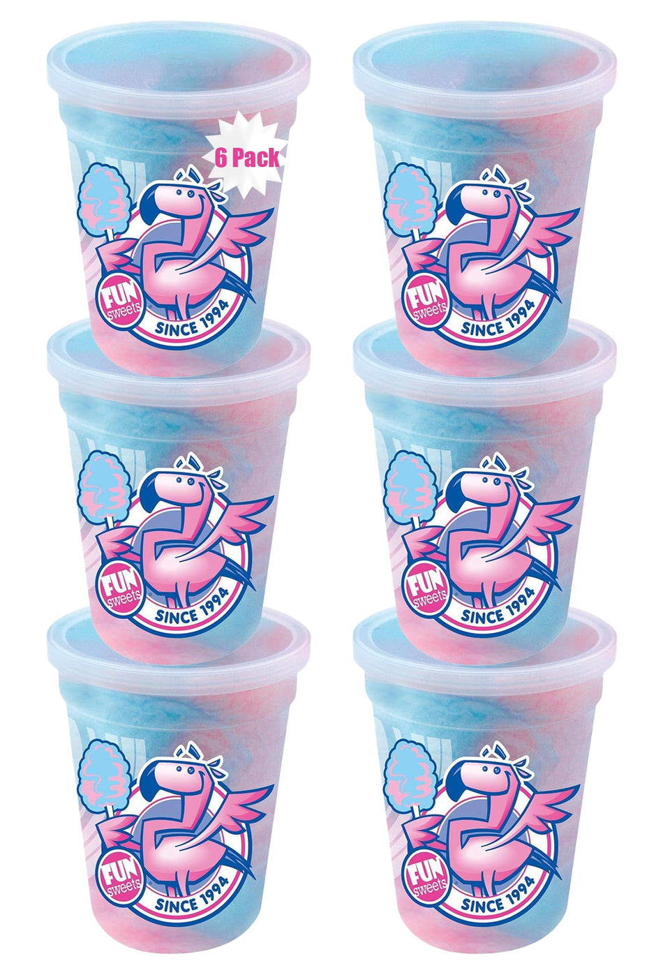 Fun Sweets cotton candy blue raspberry tub for a fresh party snack.