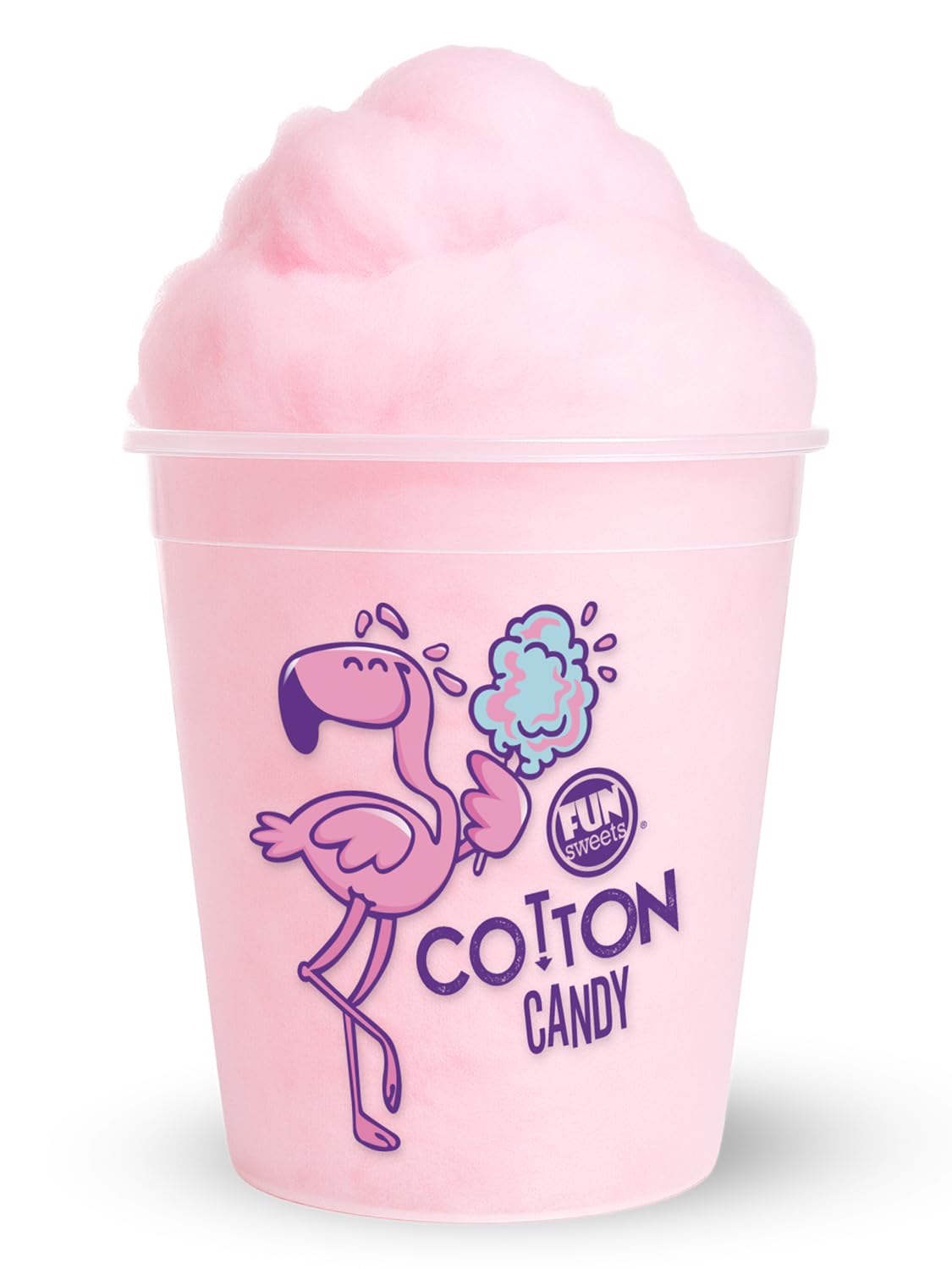 Fun Sweets Cotton Candy pink tub with soft fibers, mess-free party favor.
