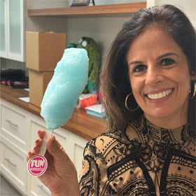 Fun Sweets cotton candy on display at a party, ready for guests.