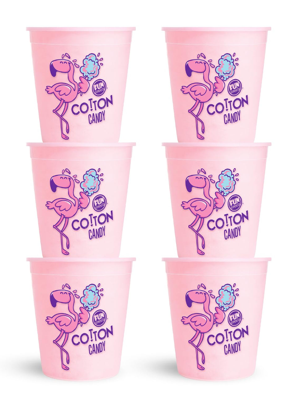 Fun Sweets Cotton Candy pink tub close-up for portable party treats.