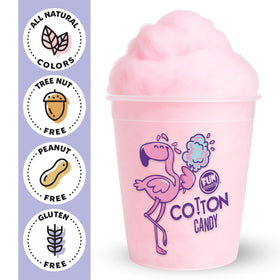 Fun Sweets Cotton Candy pink tub opened, fluffy texture ready for sharing.