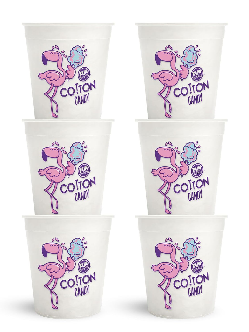 Fun Sweets vanilla cotton candy tub showing pure white fluff for elegant wedding displays.