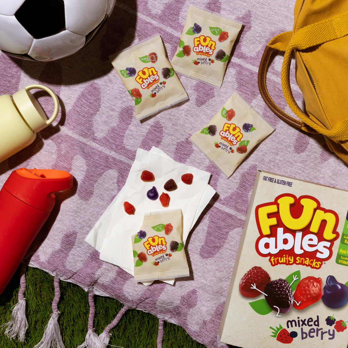 Funables blueberry pouch highlights real fruit flavor, great for quick on-the-go snacking.