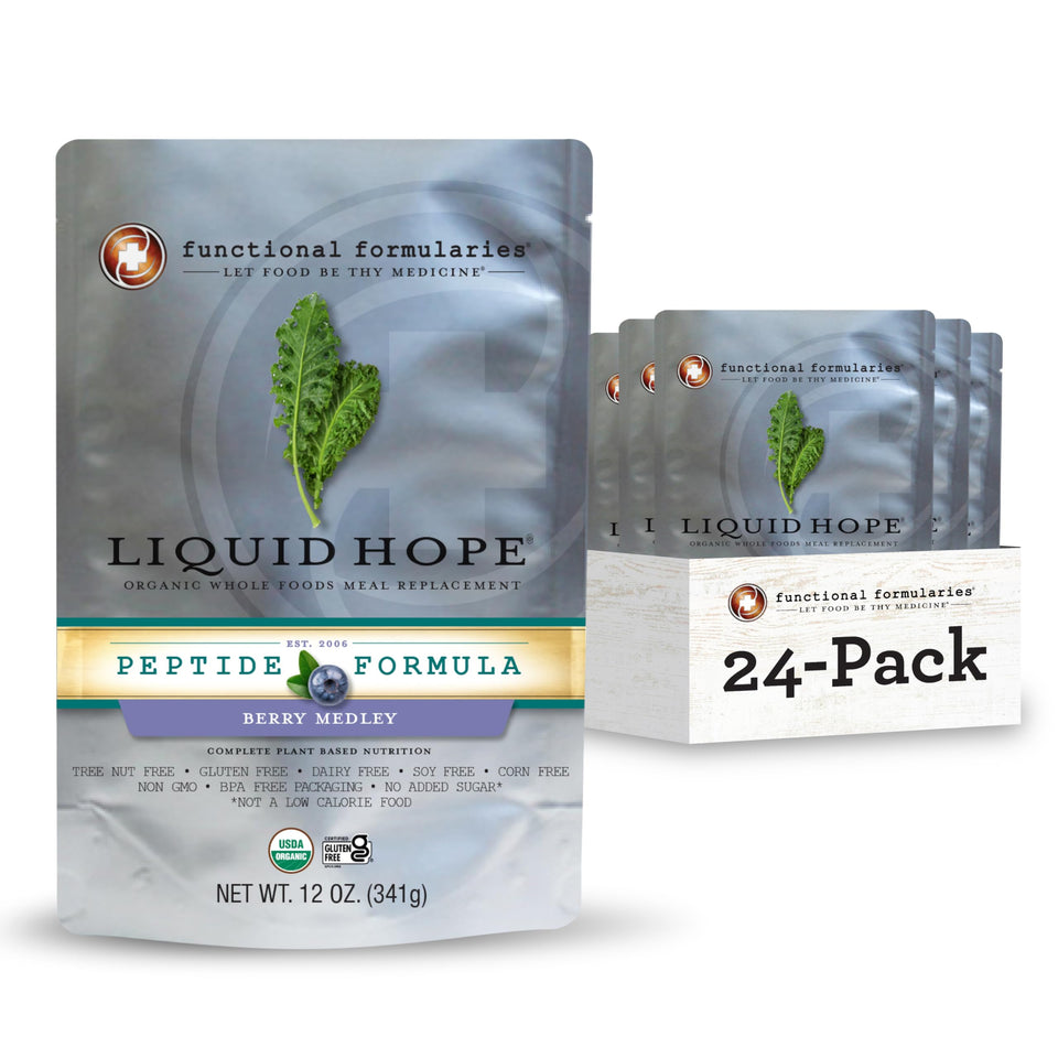 Functional Formularies Liquid Hope Berry Medley bottle pour, ready for tube feeding and protein nutrition
