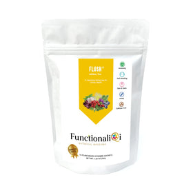 FunctionaliQi Flush tea bags pack, supports a calming urinary wellness routine.