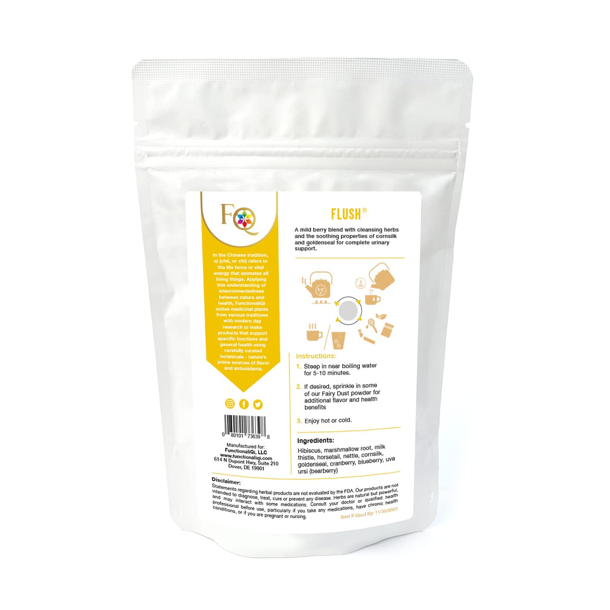 FunctionaliQi Flush tea cup steep; aromatic blend for a comforting urinary moment.