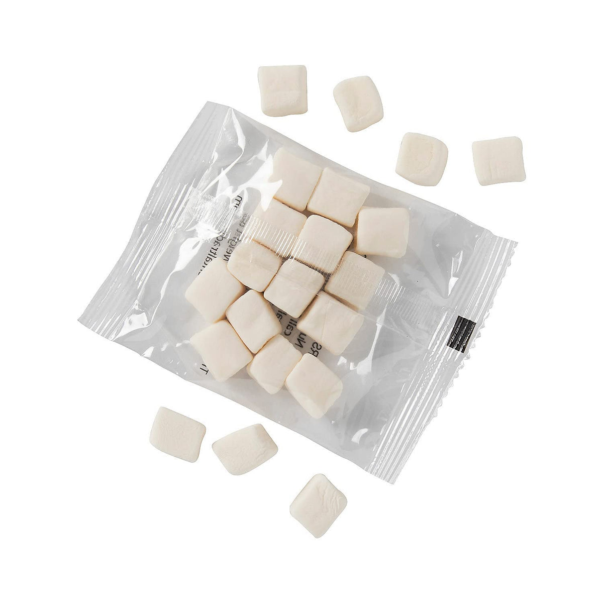 Fun Express mini marshmallows packets with vanilla flavor for hot chocolate toppings.