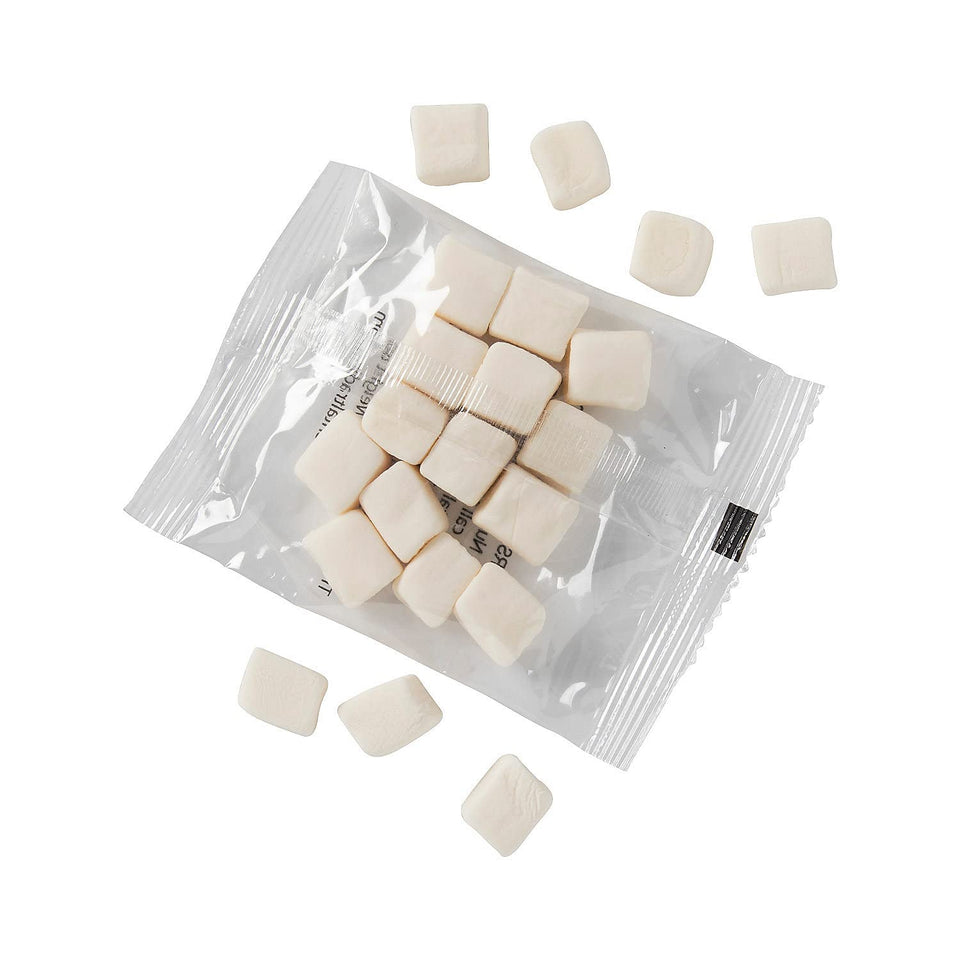Fun Express mini marshmallows packets with vanilla flavor for hot chocolate toppings.