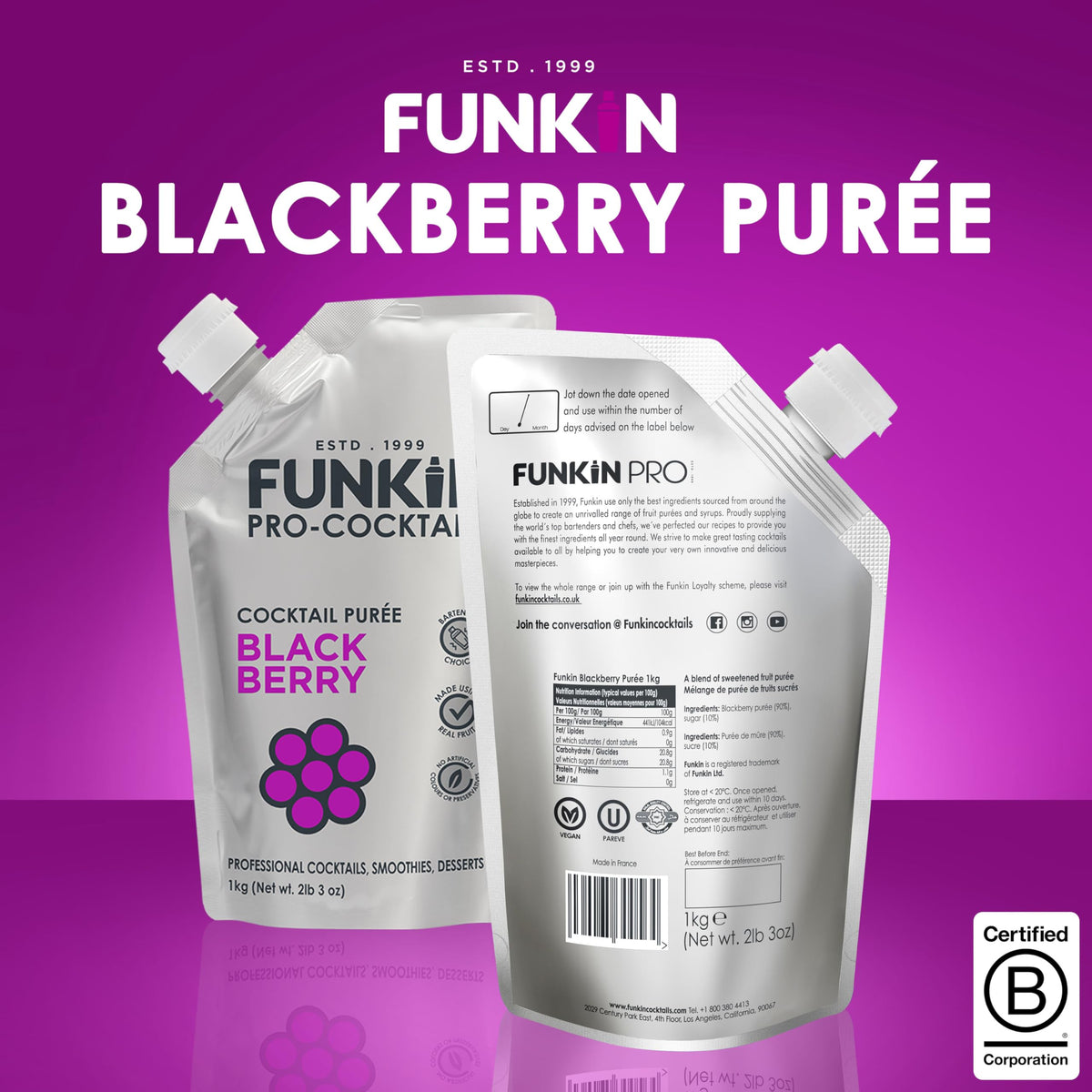 Funkin Blackberry cocktail mix emphasizes vibrant color
