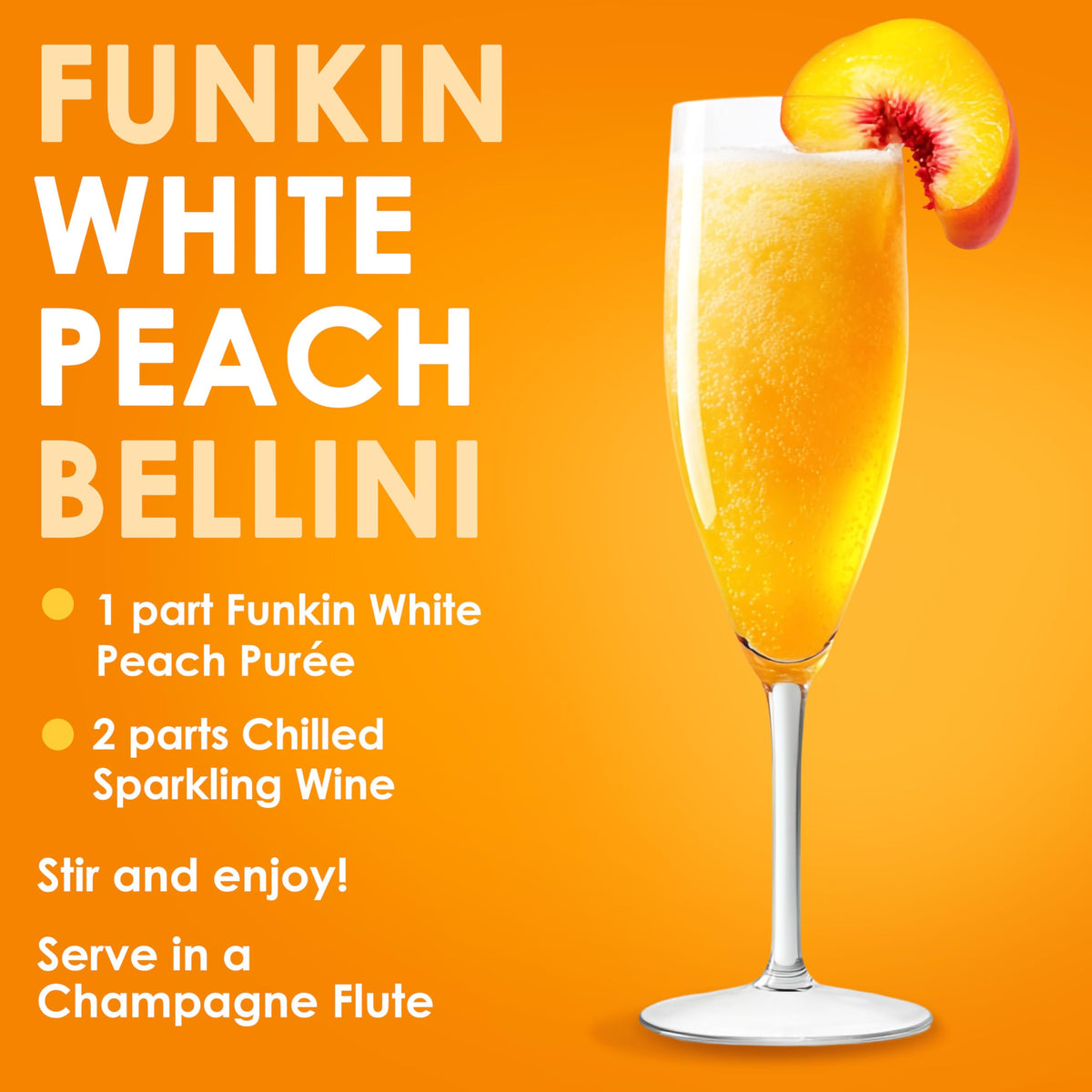 Bright peach cocktail featuring Funkin Fruit Puree for real fruit flavor