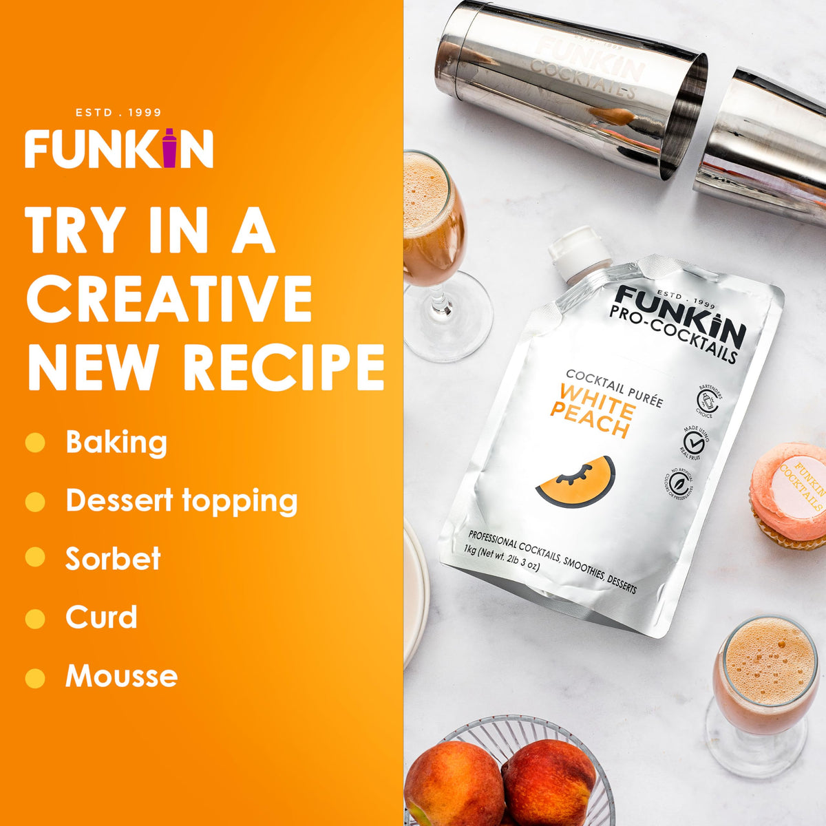 BPA-free resealable packaging of Funkin Fruit Puree for convenient use