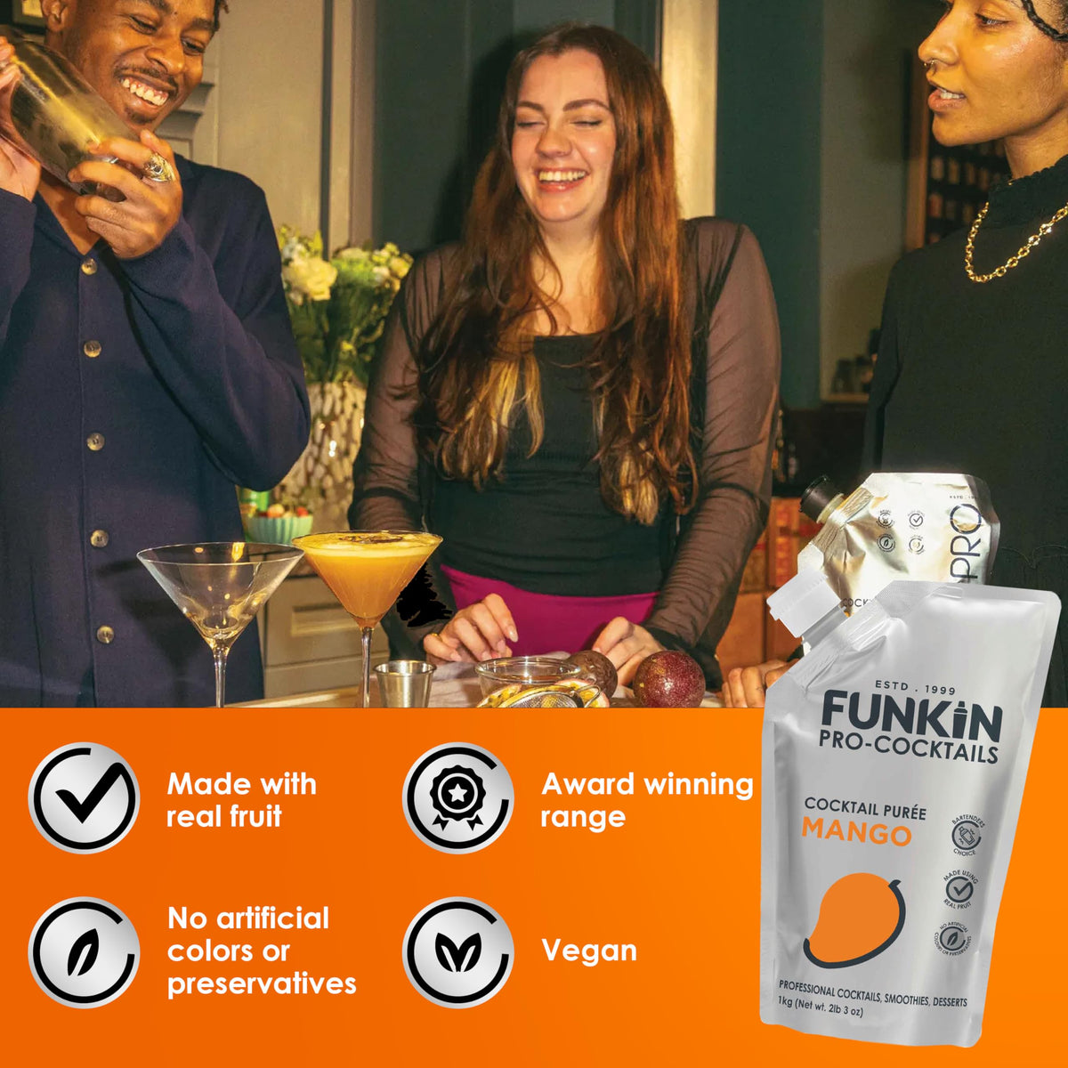 Bar setup featuring Funkin Mango Puree for quick tropical drinks