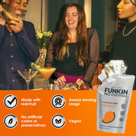 Bar setup featuring Funkin Mango Puree for quick tropical drinks