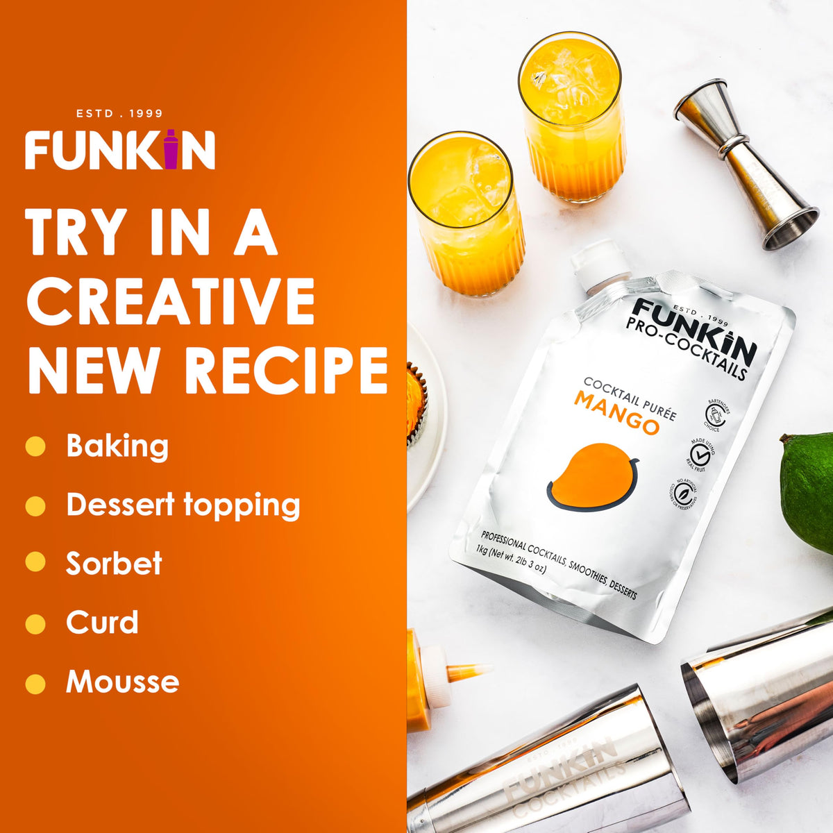 Resealable Funkin Mango Puree packaging on the shelf