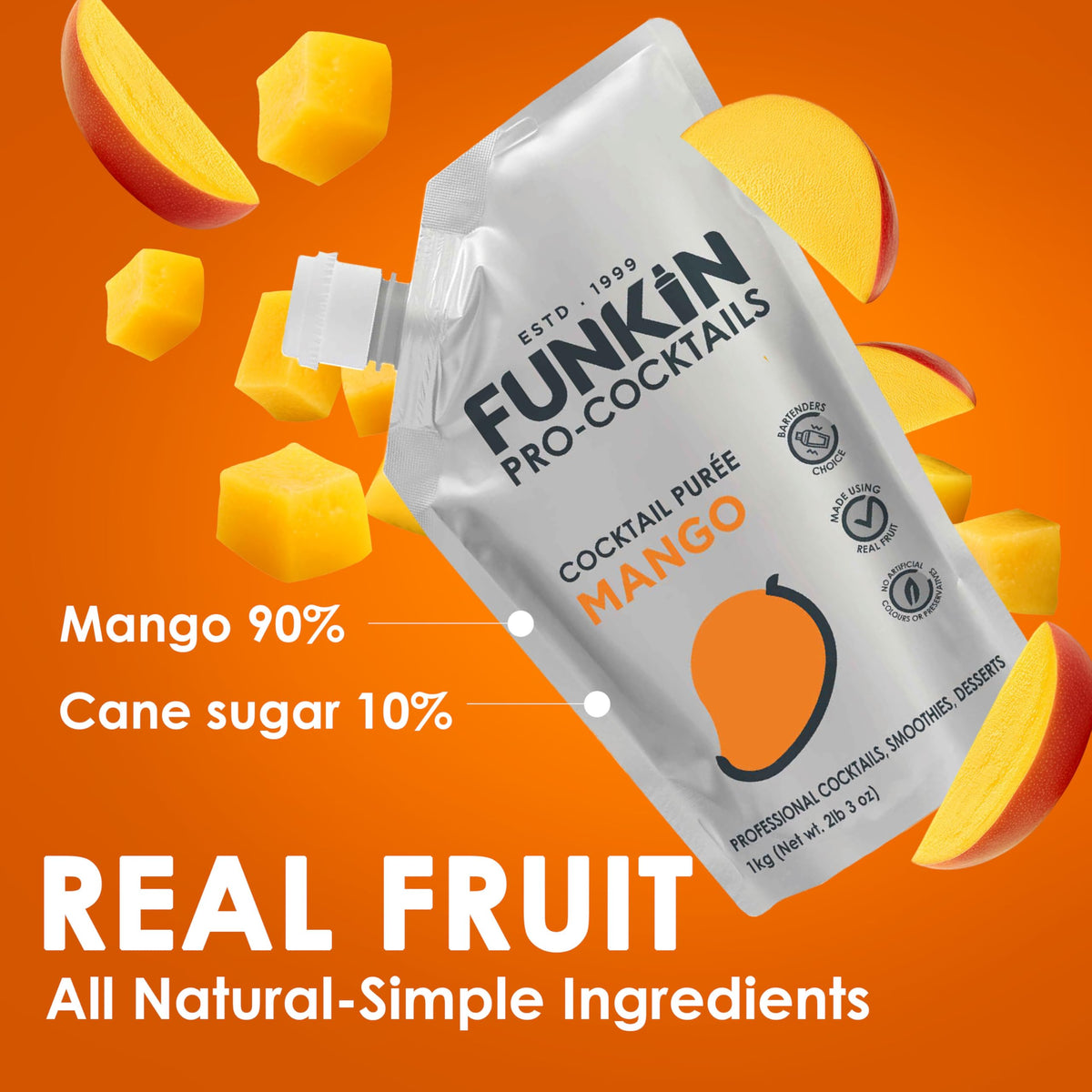 Pouring Funkin Mango Puree for a mango cocktail
