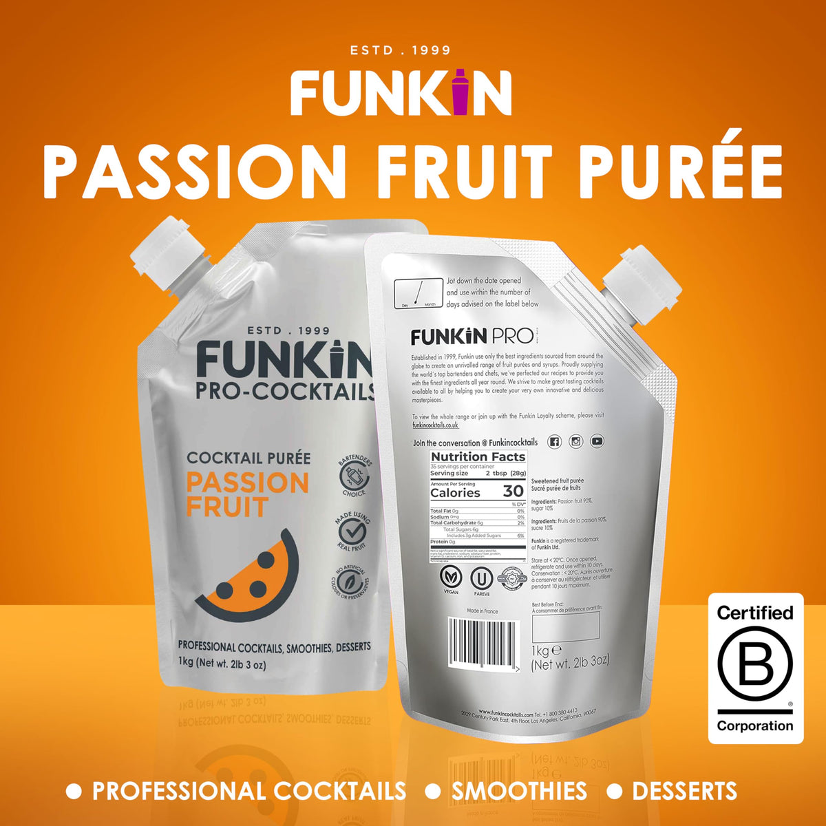 Close-up texture of Funkin Passion Fruit Puree reveals real fruit.