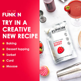 Funkin Strawberry puree on kitchen counter suggesting daily recipe ideas.