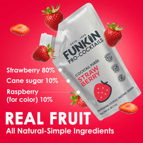 Funkin Strawberry puree pouring into a glass for vibrant drinks.