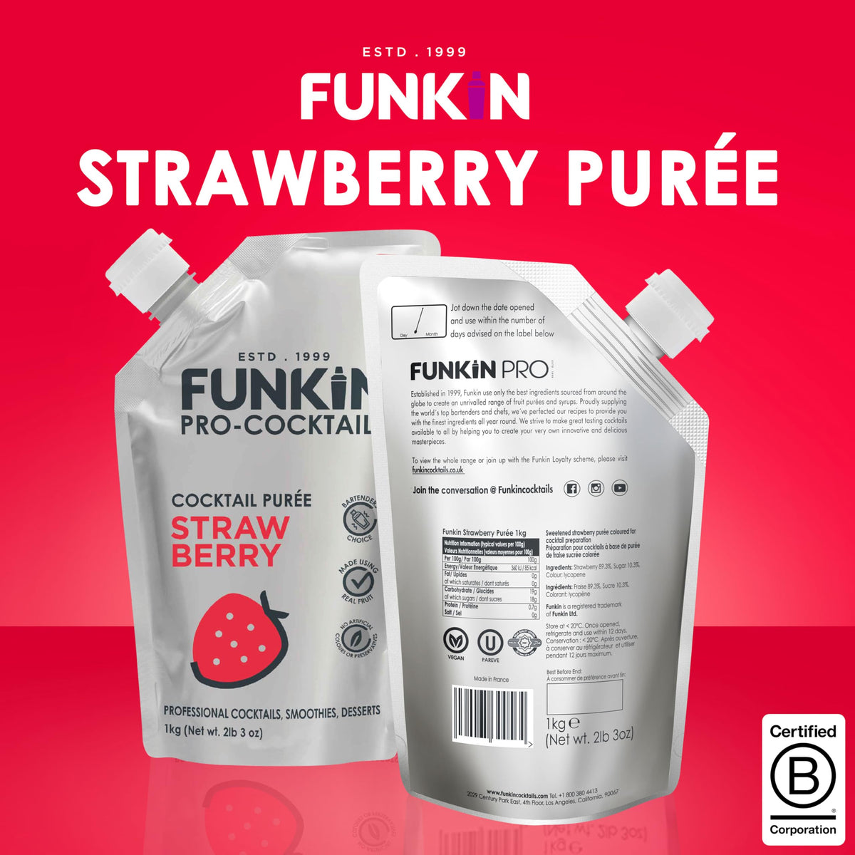 Funkin Strawberry puree resealable packaging for convenient use.