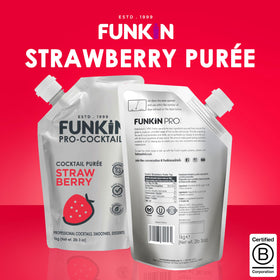 Funkin Strawberry puree resealable packaging for convenient use.