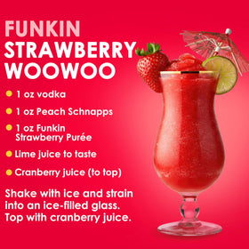 Funkin Strawberry puree smoothie glass highlighting versatile fruit base.