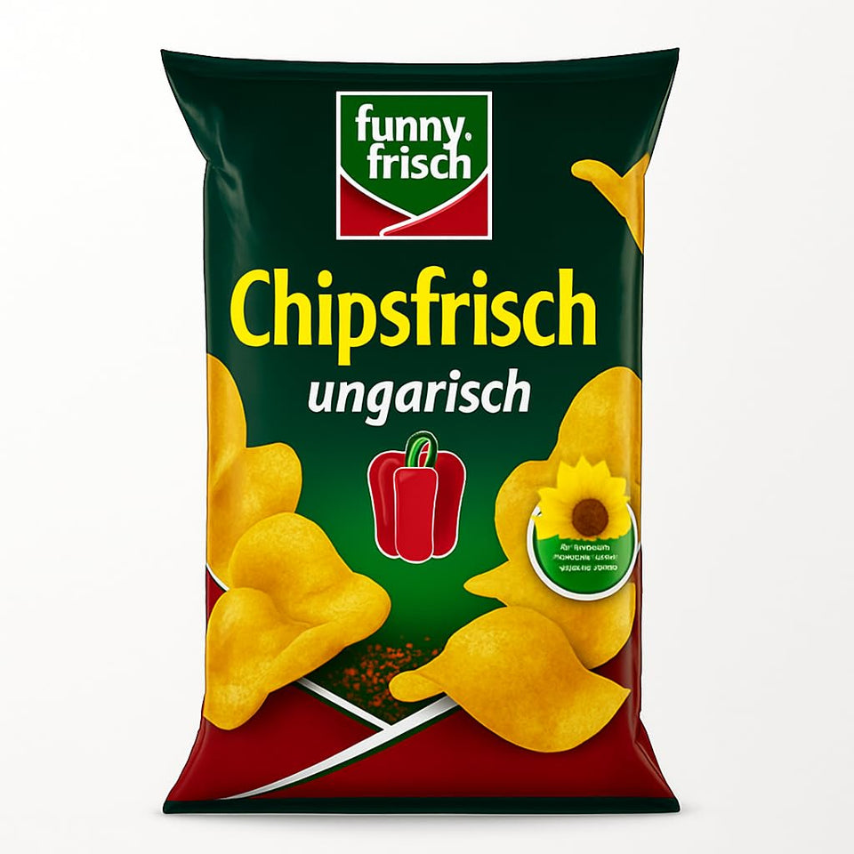 Funny-Frisch Chipsfrisch Ungarisch bag front showing authentic paprika flavor for snacking