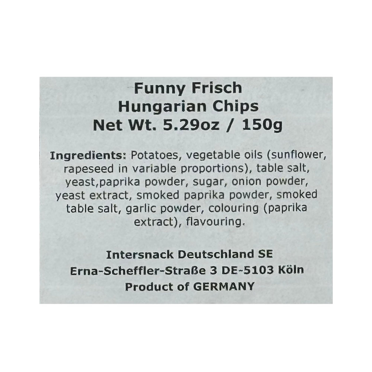 Funny-Frisch Chipsfrisch Ungarisch import label indicating German origin