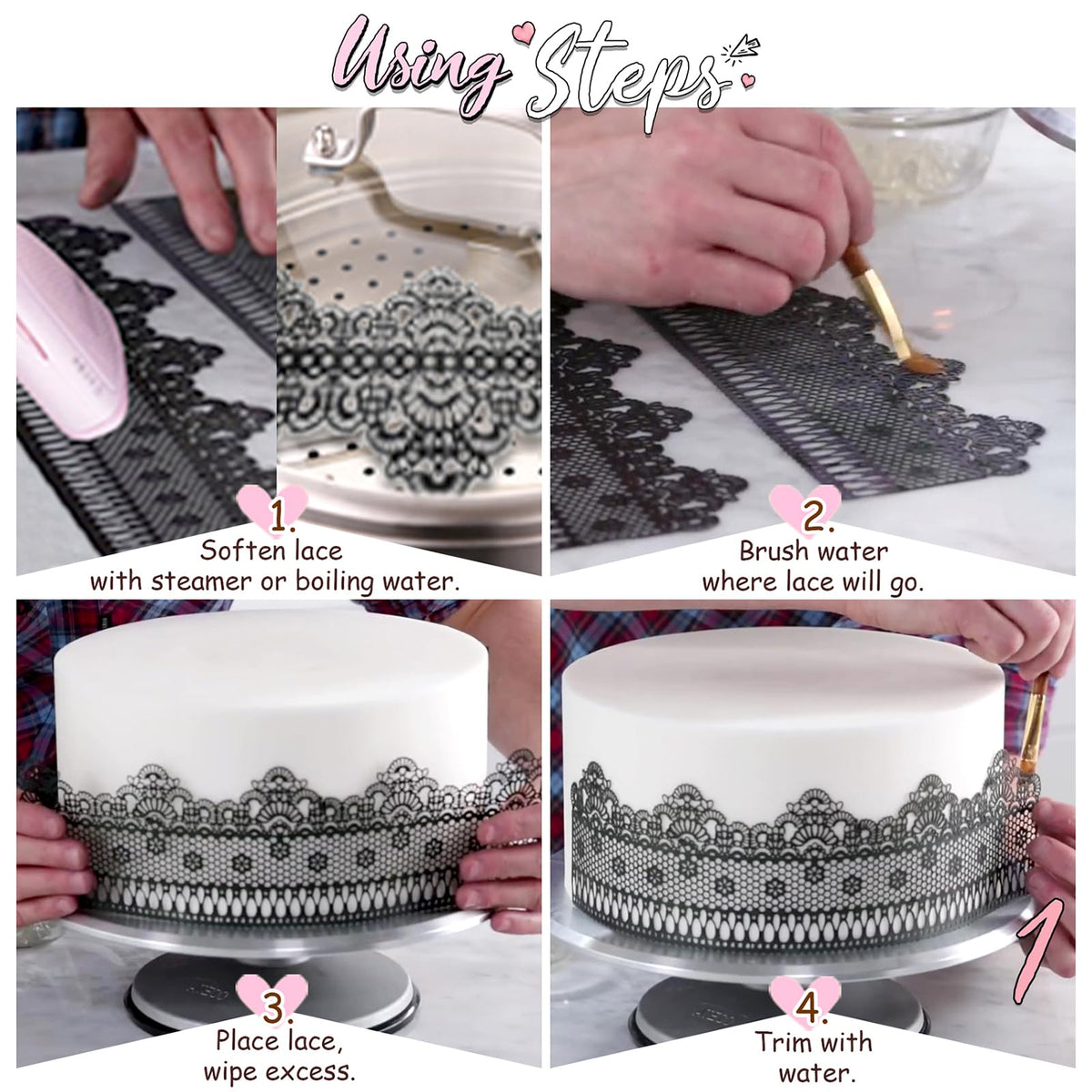 Funshowcase lace trim on cupcakes for refined dessert styling