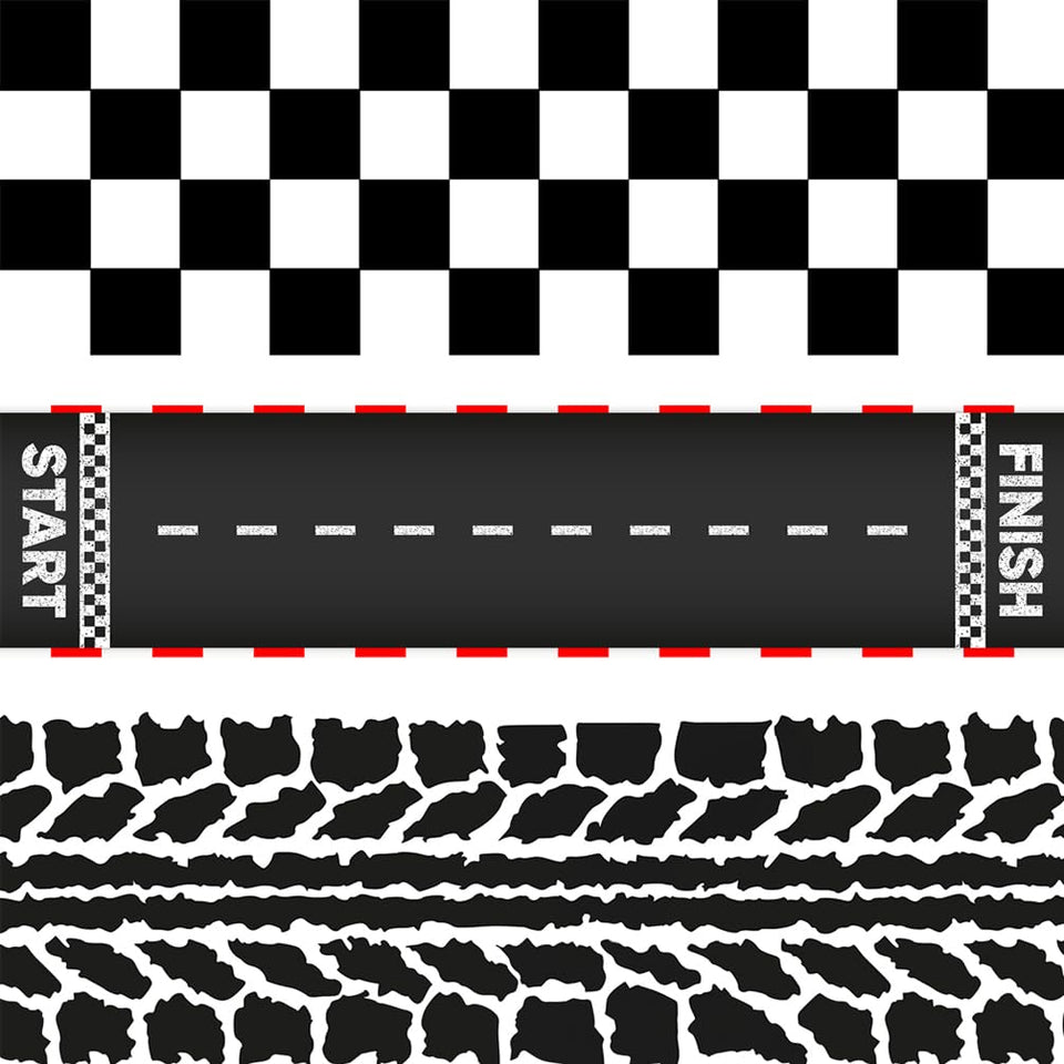 FUNSHOWCASE race car wrap with checkered flag design for cake decoration.