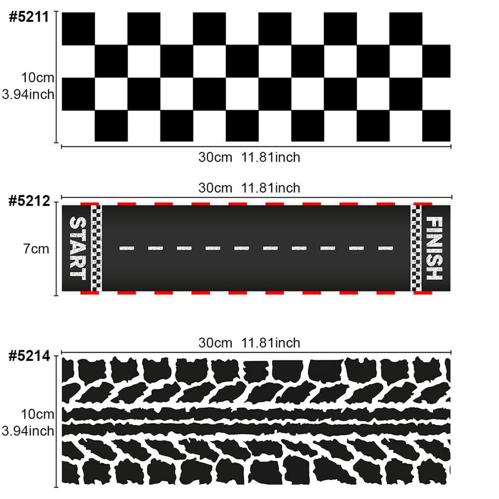 FUNSHOWCASE race car wrap featuring race track motif enhances dessert presentation.