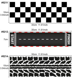 FUNSHOWCASE race car wrap featuring race track motif enhances dessert presentation.