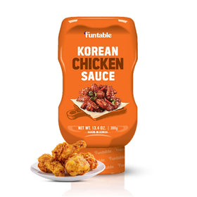 Funtable Korean Chicken Sauce bottle on a kitchen counter for easy meal prep