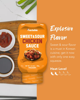 Funtable Sweet & Sour Chicken Sauce pour captures easy pouring for quick dipping and coating.