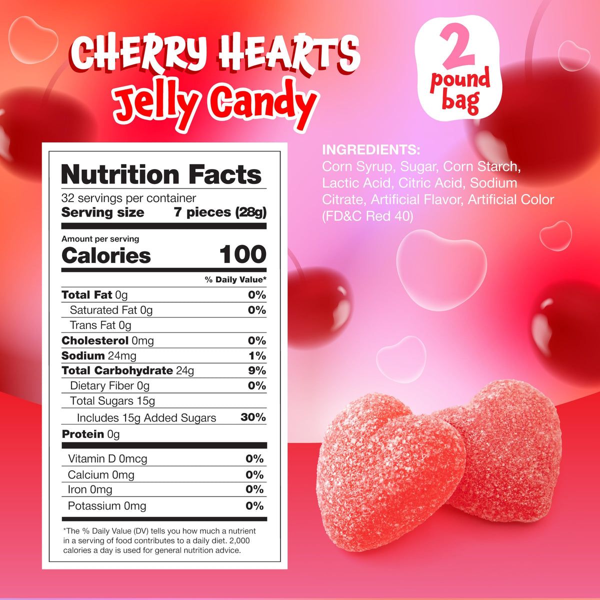 FUNTASTY Cherry Hearts in a buffet setup with vibrant pink jelly hearts