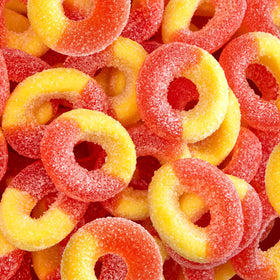 FUNTASTY Peach Rings 2-pound bag, ideal for sharing during movie nights.