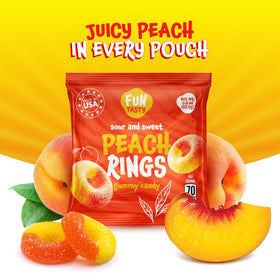 FUNTASTY Peach Rings glossy peach candy for parties and gift bags.