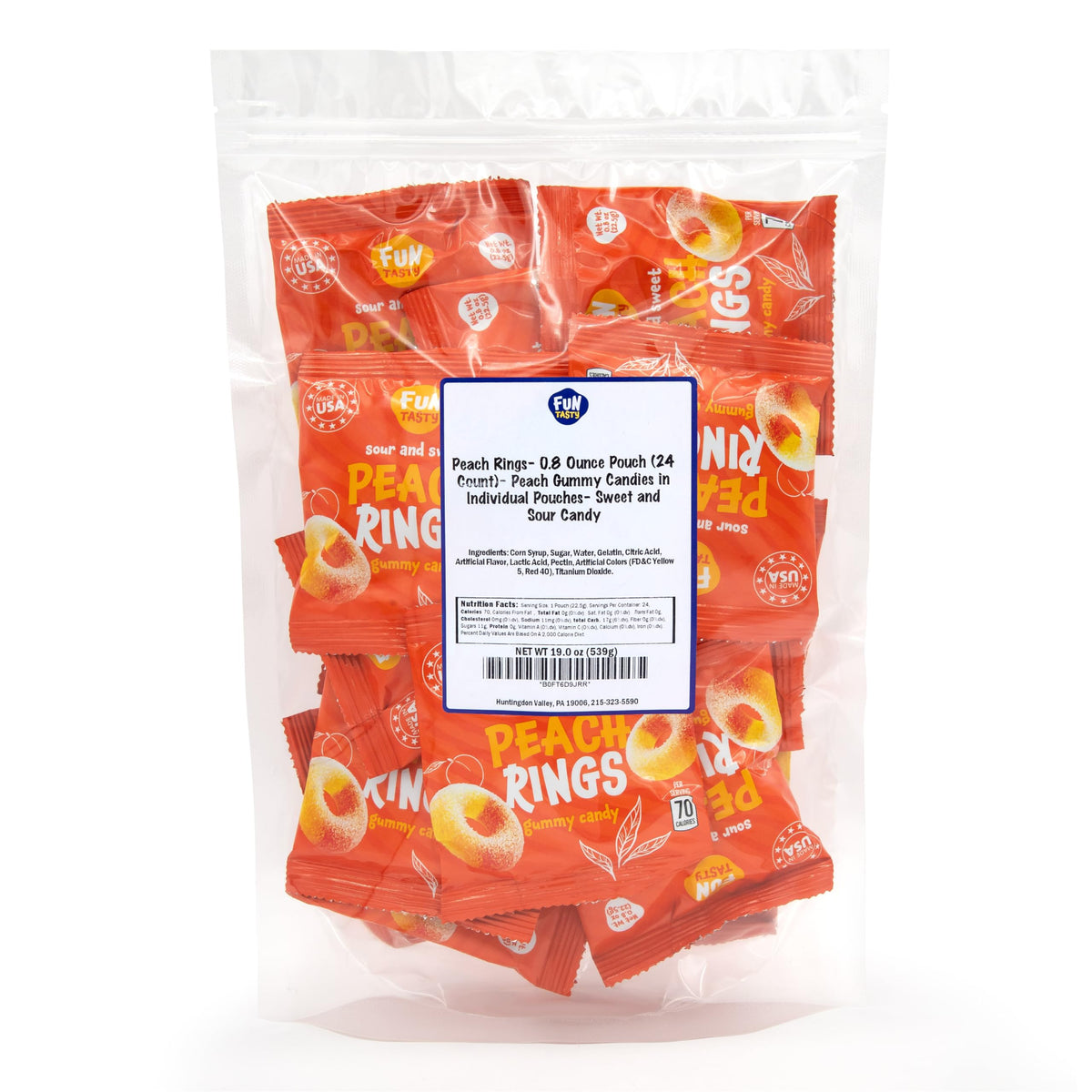 FUNTASTY Peach Rings colorful presentation for rewards and classroom activities.