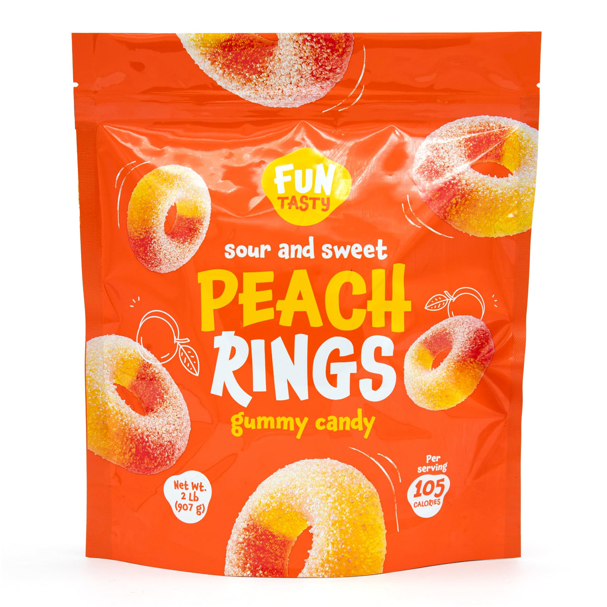 FUNTASTY Peach Rings soft-chewy texture, enjoyable gummy experience.