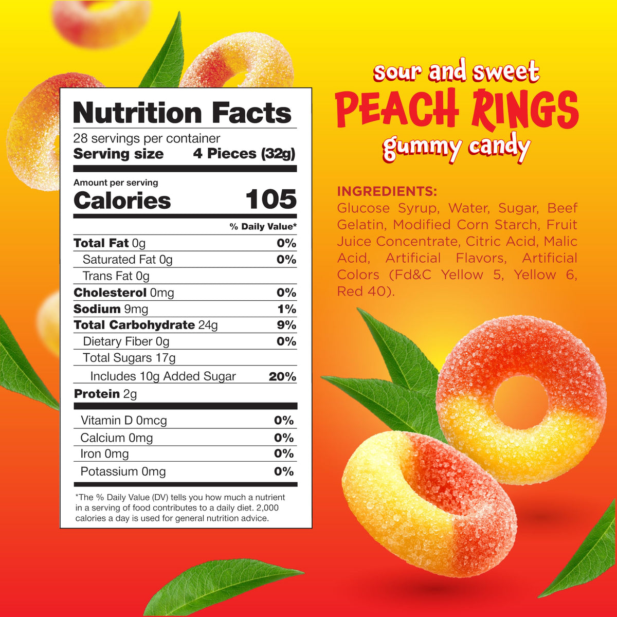 FUNTASTY Peach Rings sugar-dusted candy close-up, perfect for snacking.