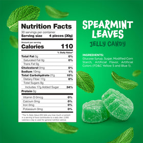 FUNTASTY Spearmint Leaves Candy texture closeup shows soft chews and sugar dust