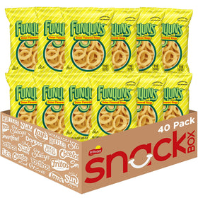 Funyuns Onion Flavored Rings packaging showing forty-pack for on-the-go snacking convenience.