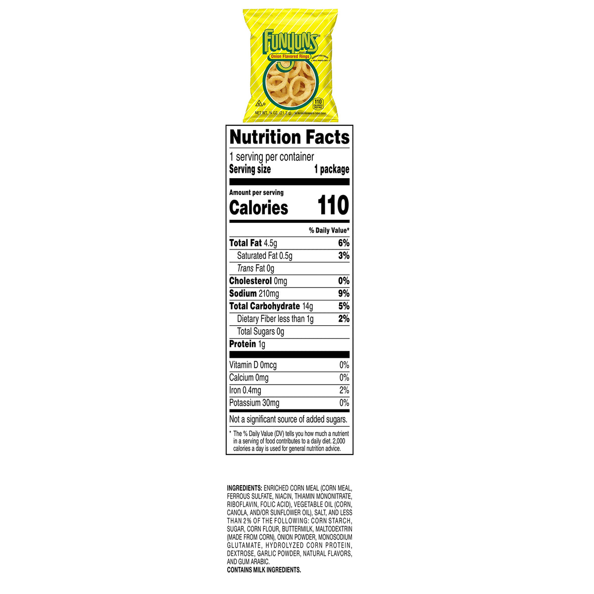 Funyuns Onion Flavored Rings resealable bag for freshness and storage.