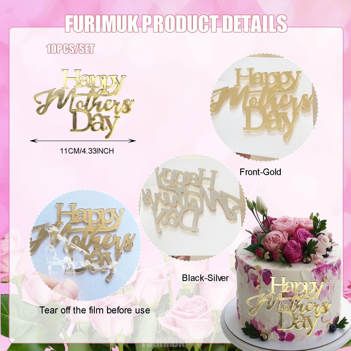 Furimuk acrylic mirror topper adds chic shine to cakes.
