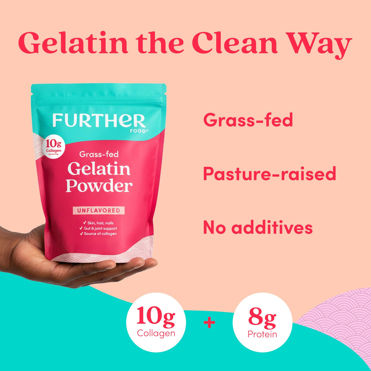 Further Food gelatin powder dissolving in water ready to blend into hot or cold foods