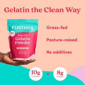 Further Food gelatin powder dissolving in water ready to blend into hot or cold foods