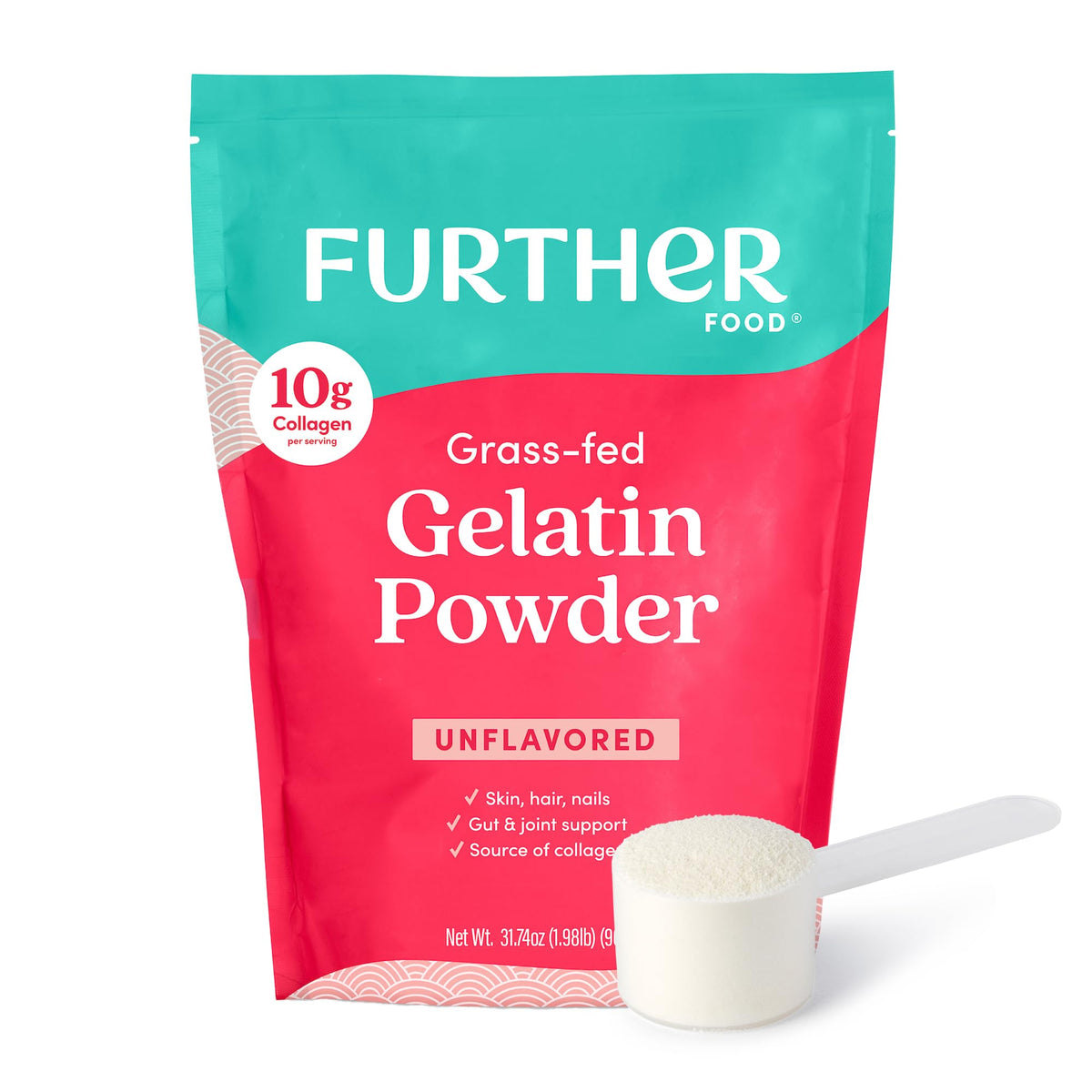 Further Food gelatin powder unflavored bottle close-up for easy thickening in recipes